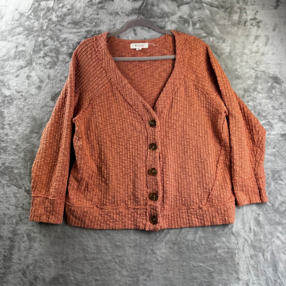 Two by Vince Camuto Cardigan Women XL Orange Textured V-Neck Button (1813)